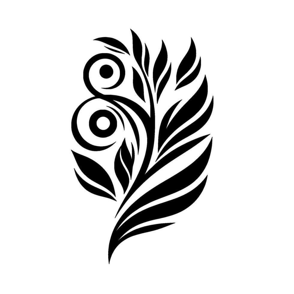 Stylized Black Floral with Swirls and Leaves on White Background Monochromatic Ornamental Composition. vector