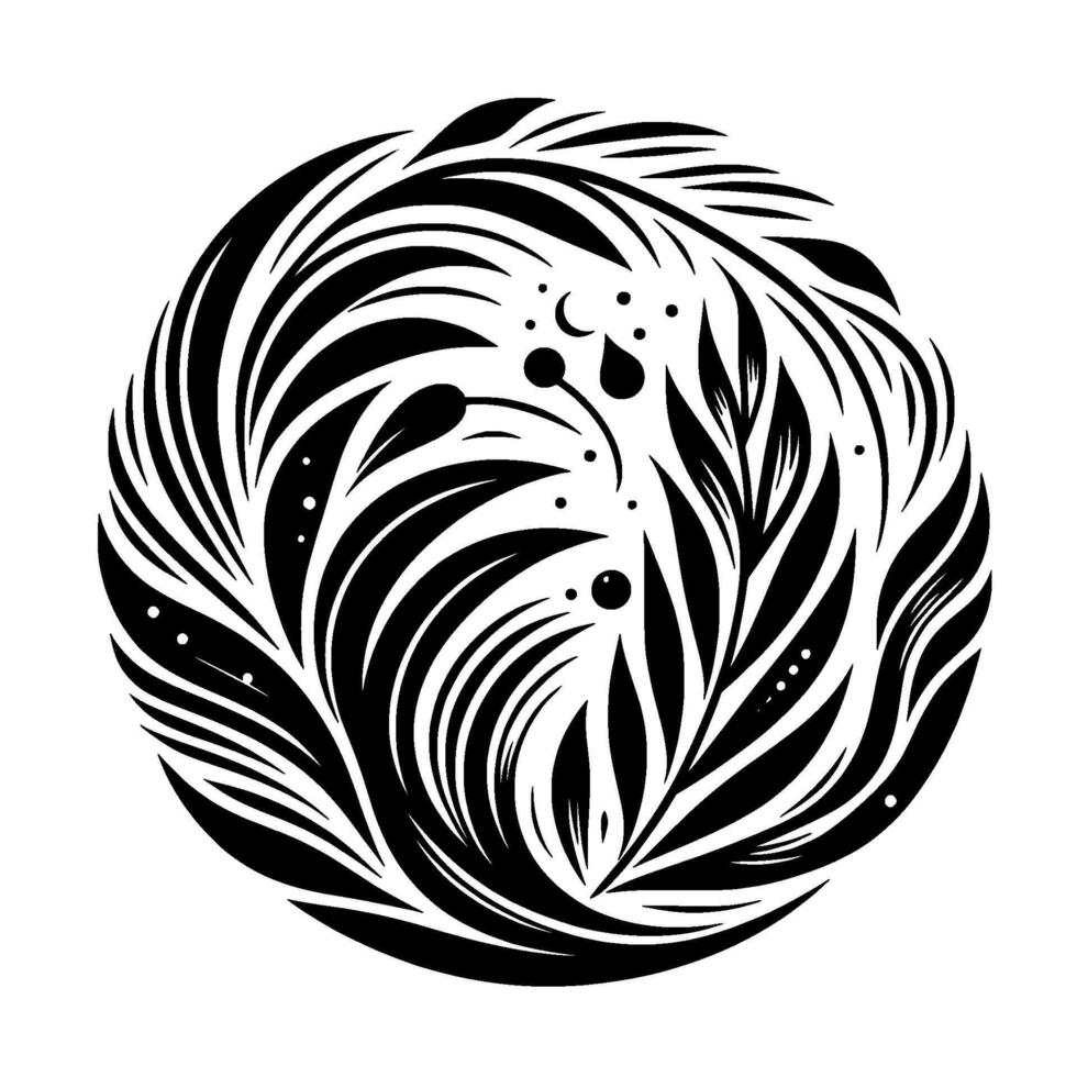 Elegant Black and White Floral Mandala A Circular Composition of Leaves and Delicate Details on White. vector