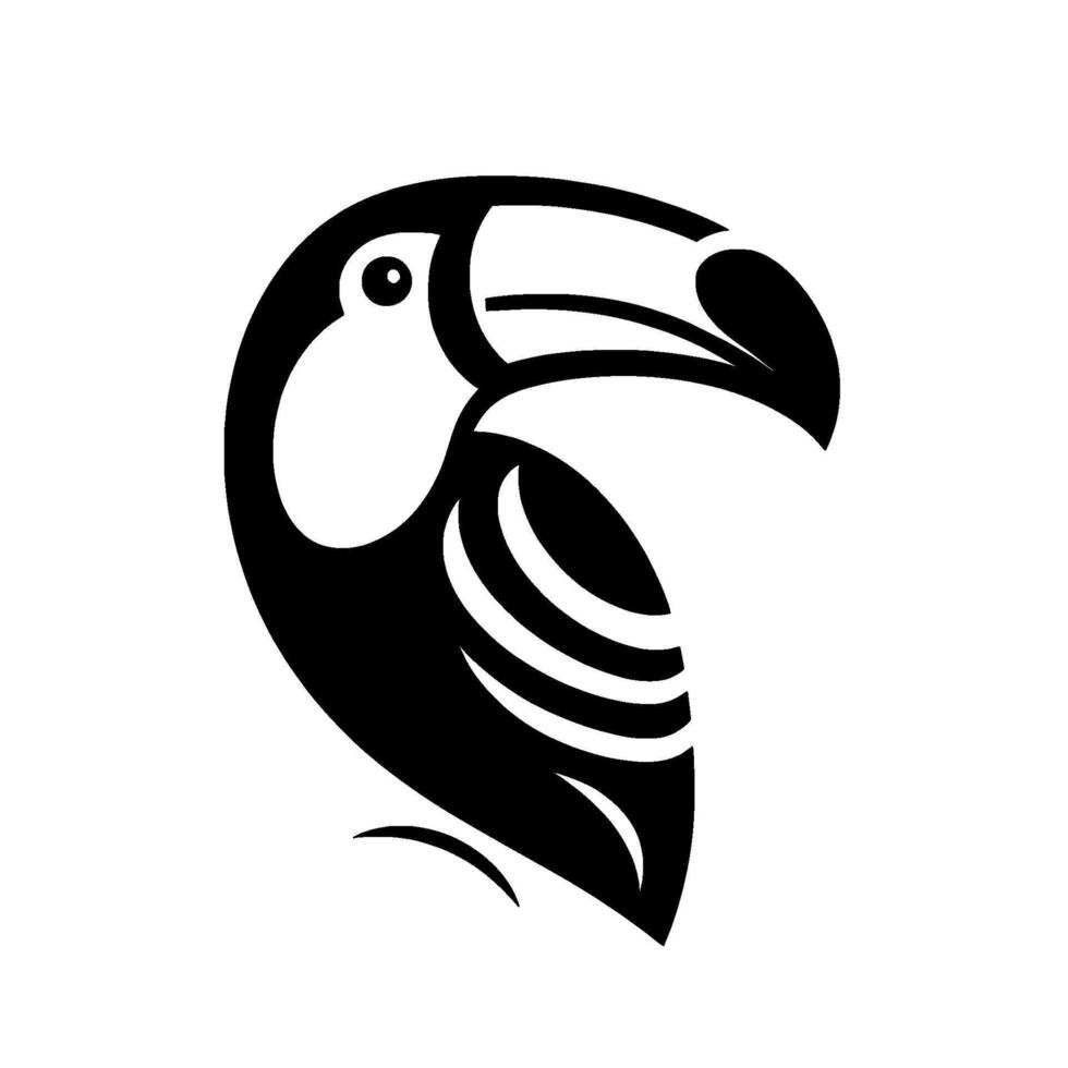 Bold Monochrome Silhouette of a Toucans Head, Showcasing a Striking Contrast on White Background. vector