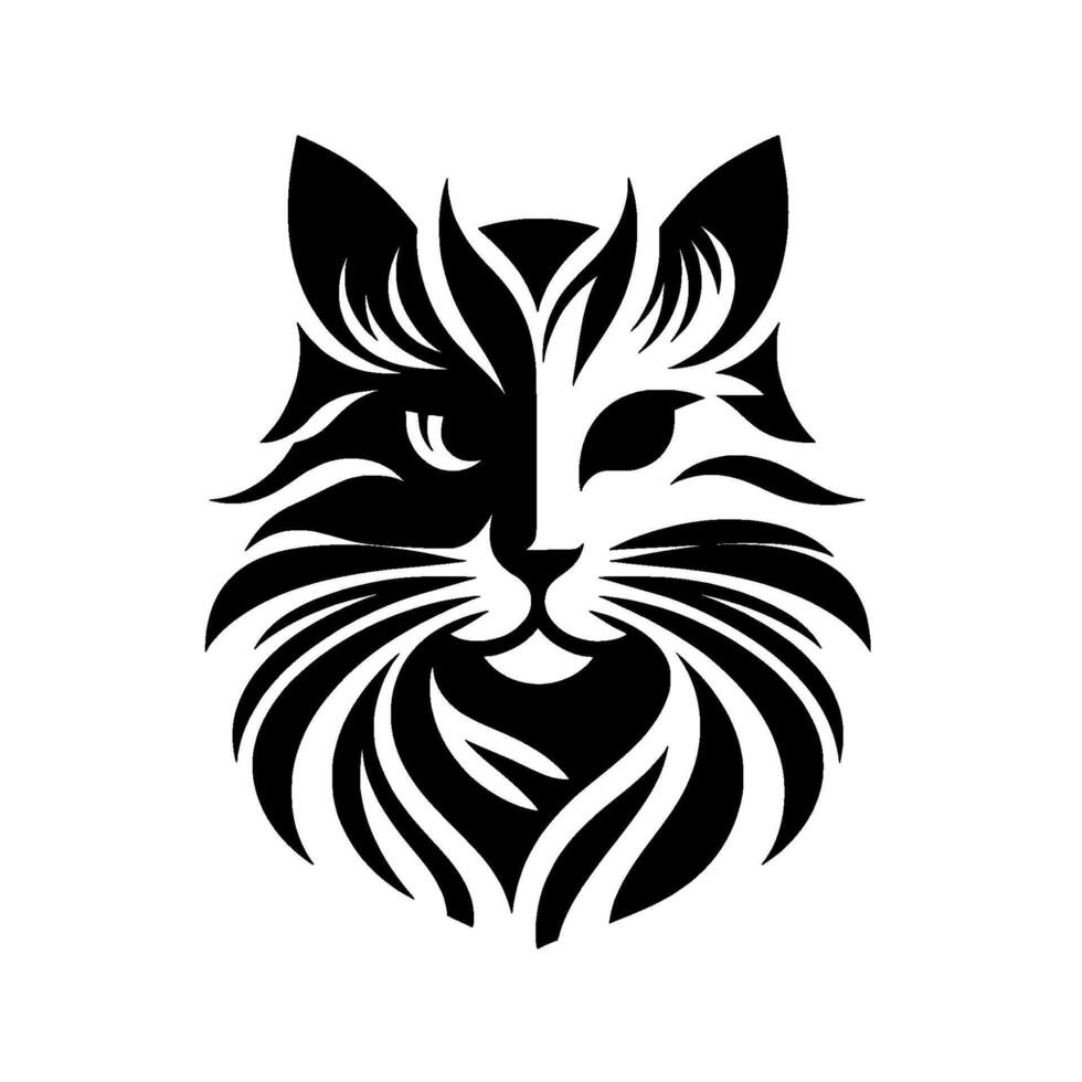Intricate YinYang Cat Portrait A Detailed Black and White Icon, Illustrating Symmetry and Dualism. vector