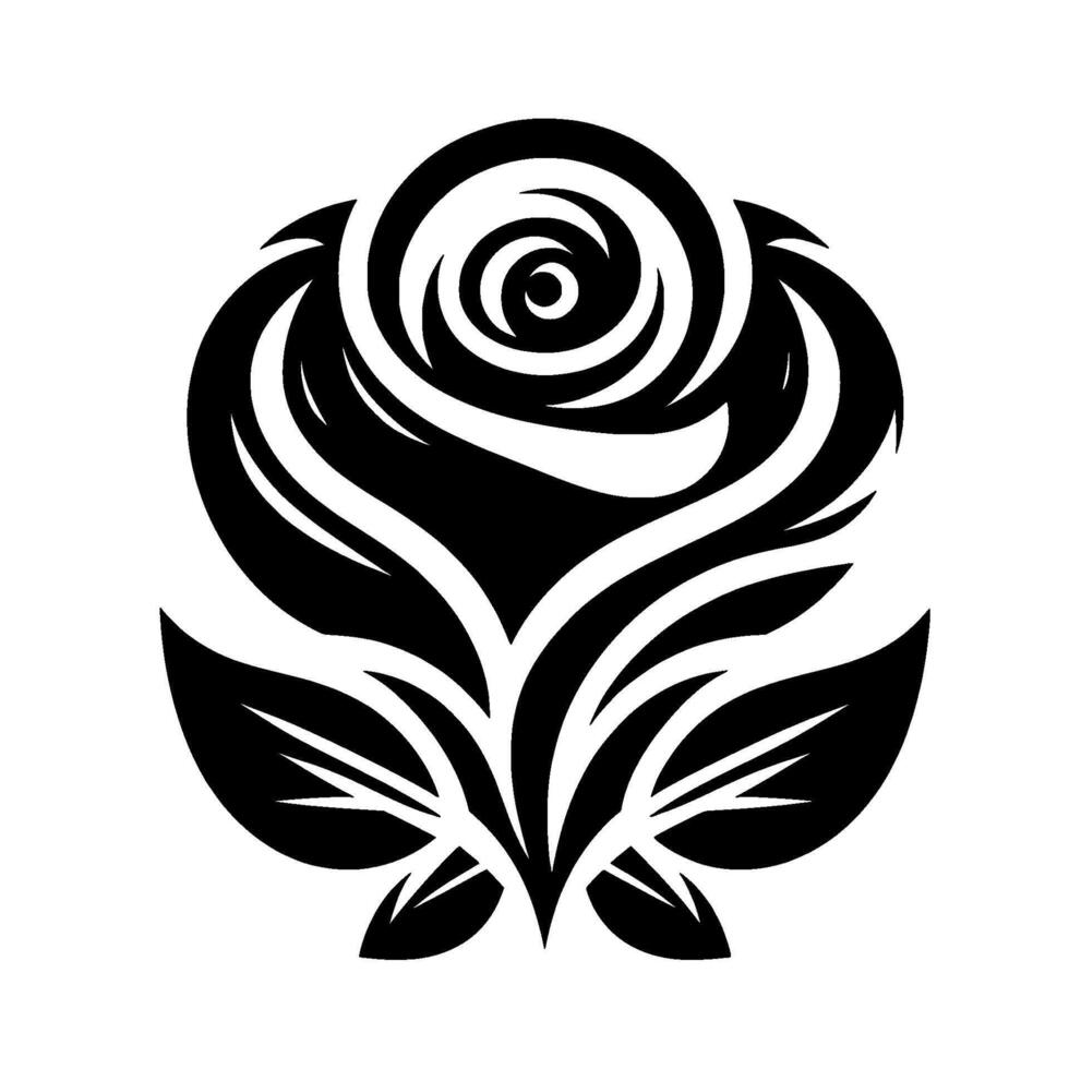 Bold Black and White Rose A Graphic, Stylized Floral with Intricate Petal Detail Against a Pure White Background. vector