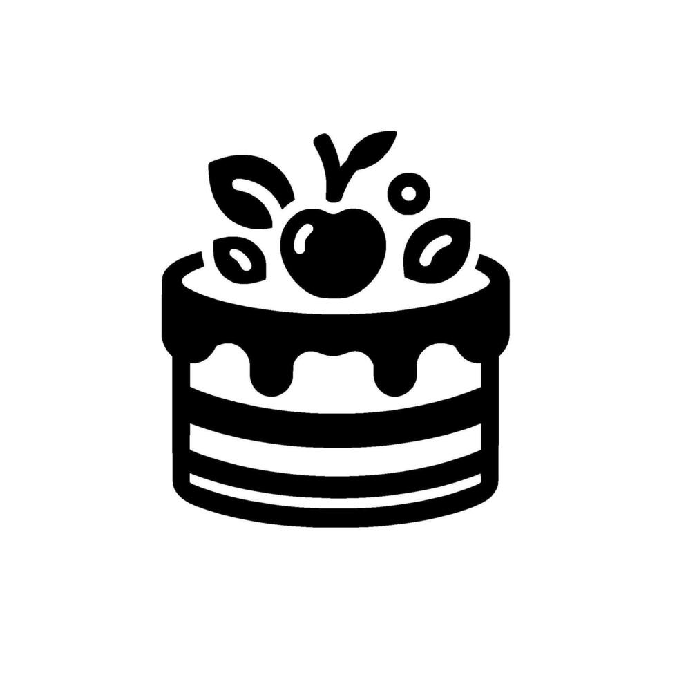 Minimalist Black White Cake with Cherry, Leaves and Drizzled Glaze, Simple Dessert on White Background. vector