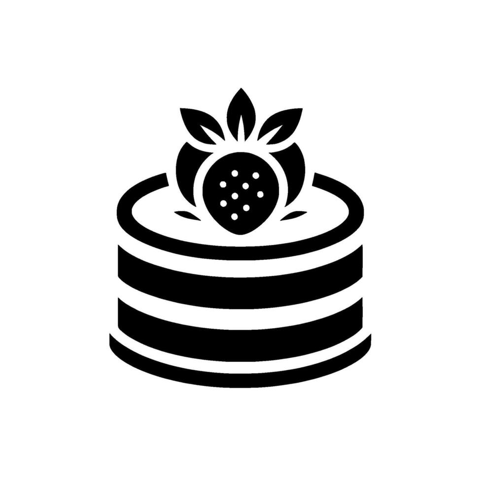 Minimalist Black and White of a Layered Cake Topped with a Strawberry and Leaves vector