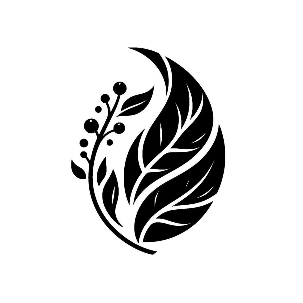Monochromatic Leaf and Berry Branch in a TearDrop Shape, Symbolizing Natures Organic Elegance. vector