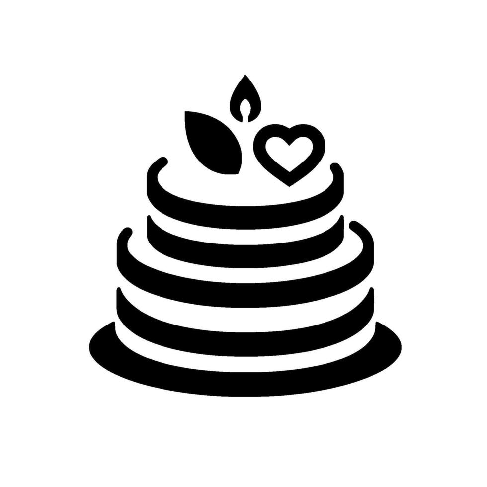 Black and white tiered cake with a heart, flame, and leaf for birthdays, weddings, or other celebrations on a white background. vector