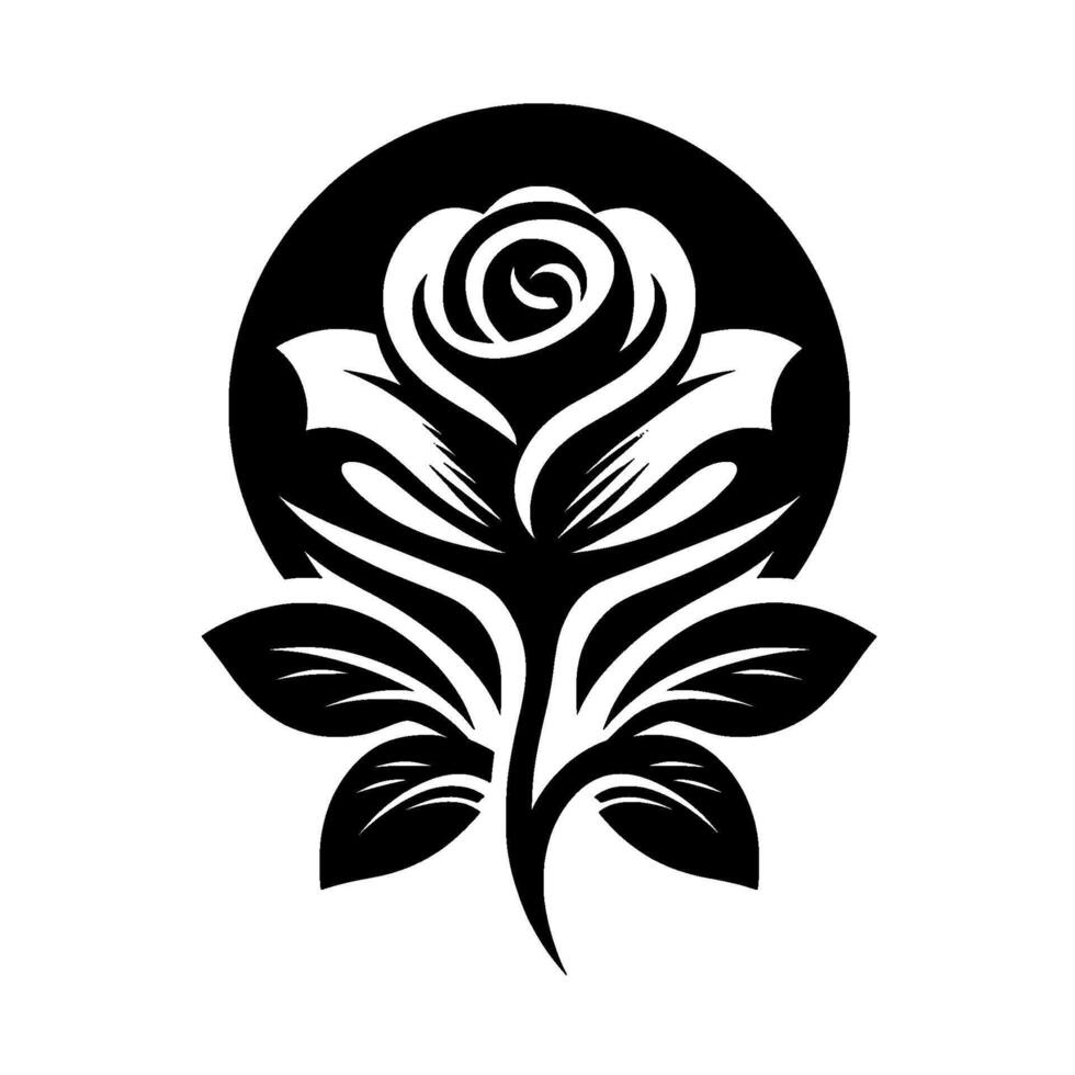 Elegant Black and White Rose Silhouette with Circular Background, Expressing Simplicity and Floral Beauty. vector