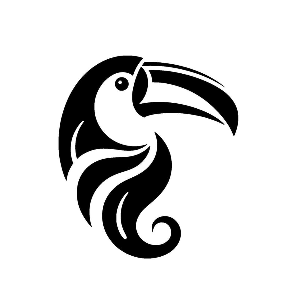 Minimalist Stylized Black and White Toucan Bird with Bold Curved Lines and a Simple Geometric on a White Background. vector
