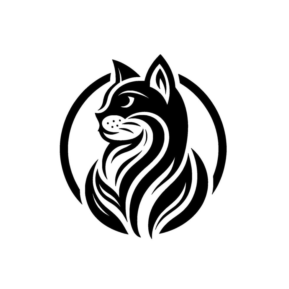 Elegant black cat design, within a circle, stylized, looking to the side, with intricate patterns, artistic and modern illustration. vector