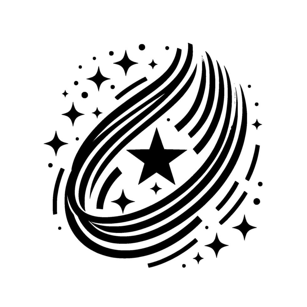 Black and White Cosmic Burst Star Composition with Flowing Lines and Celestial Starry Accents vector
