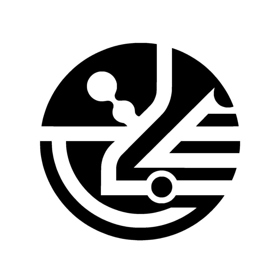 Bold Black and White Emblem Featuring Abstract Geometric Shapes and Curves, Enclosed in a Circle on White Background vector