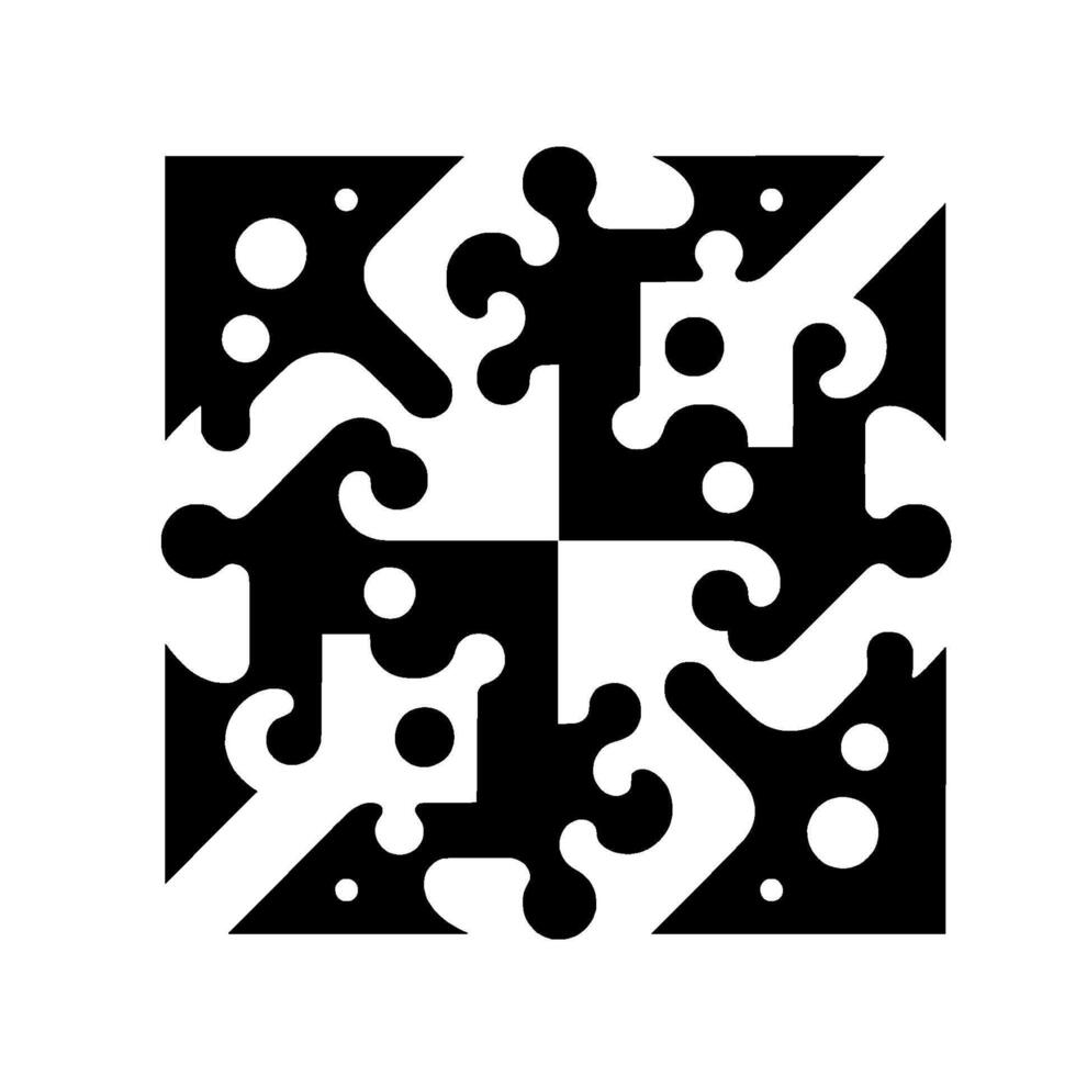 A square abstract composition of interlocking organic forms in black and white, symmetrical and geometric. vector