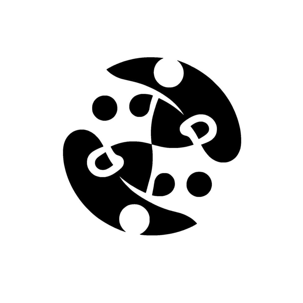 Abstract black and white featuring interconnected curved shapes and circles, creating a balanced and modern composition on white. vector