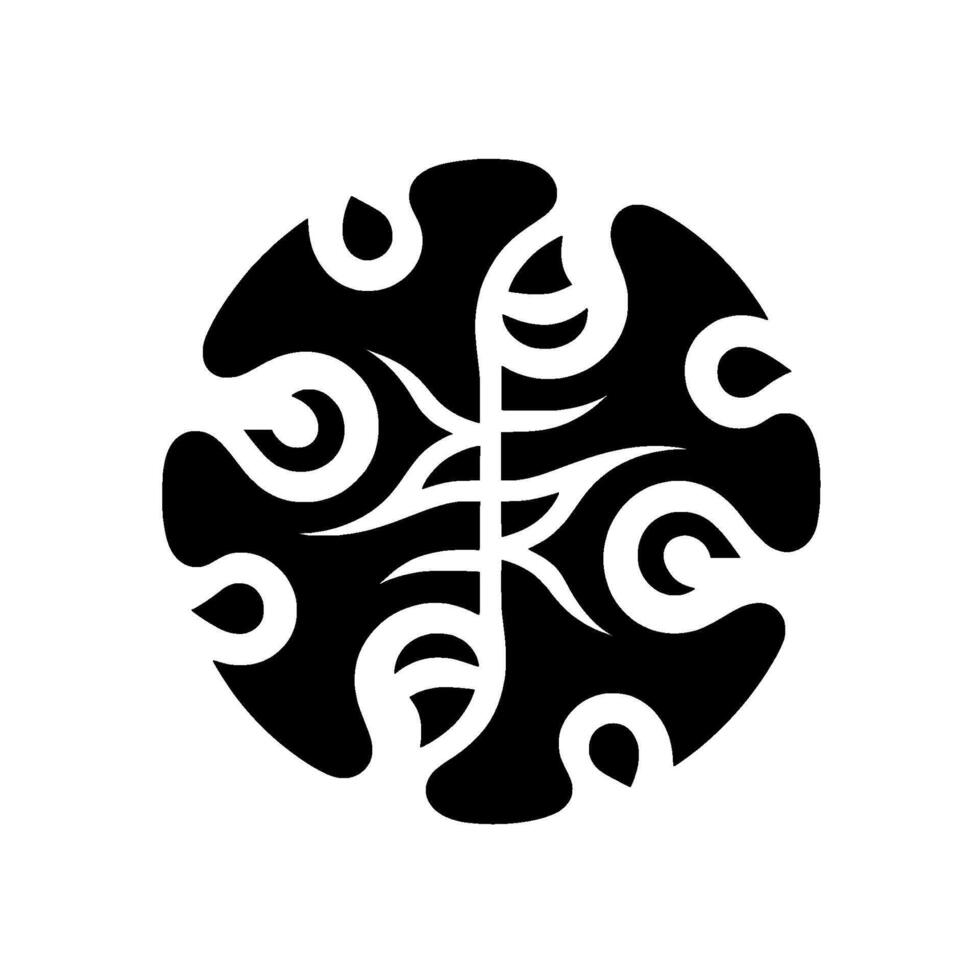 Intricate Black and White Circular Tribal Symmetrical Arrangement of Organic Shapes and Curvilinear Elements, Abstract Ornamentation. vector