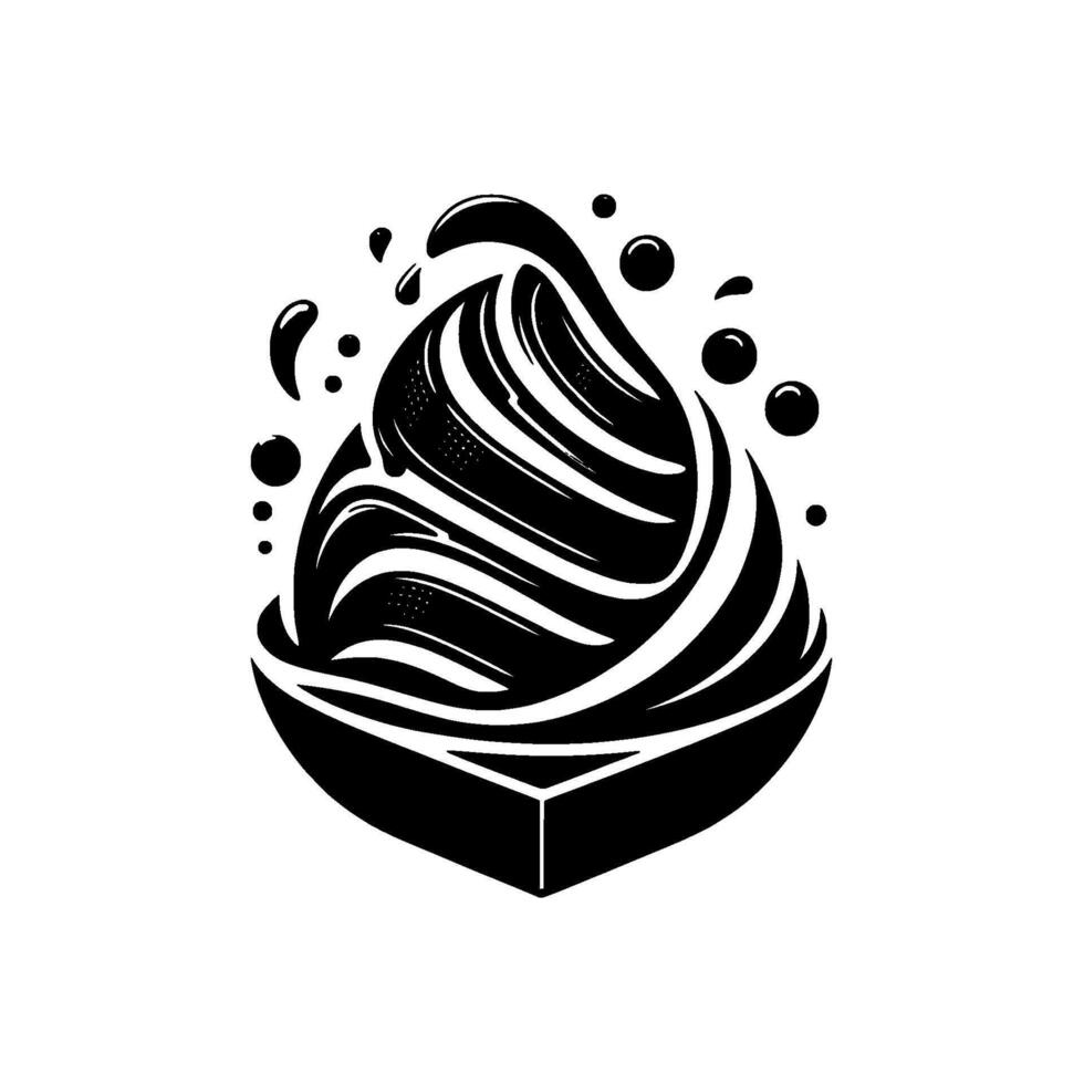 Bold Black and White of Abstract Dessert with Dripping Sauce in a Geometric Bowl. vector