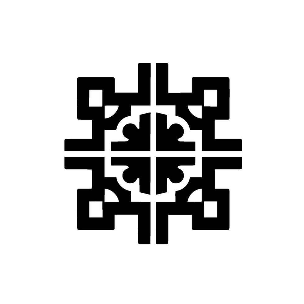 Geometric Black Emblem on White Backdrop Symmetrical, SquareFormed Ornamental with Intricate Details. vector