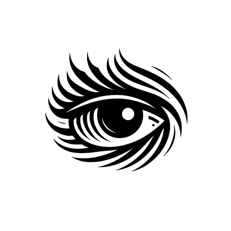 Bold Black and White Illustration of an Eye, Featuring Eyelashes, Iris, and Concentric Detail, Minimalist on White vector