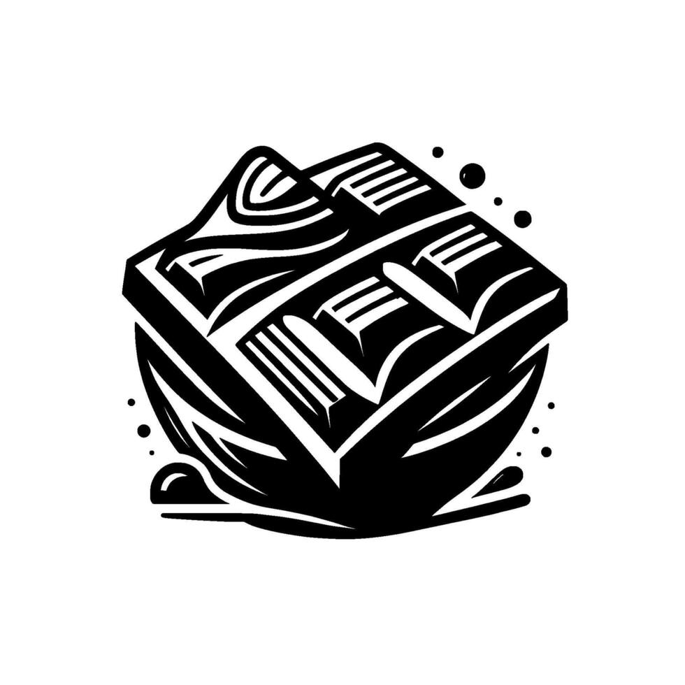 Abstract Black and White Illustration of a Chocolate Bar with Stylized Lines and Shadowing, Surrounded by Decorative Elements. vector