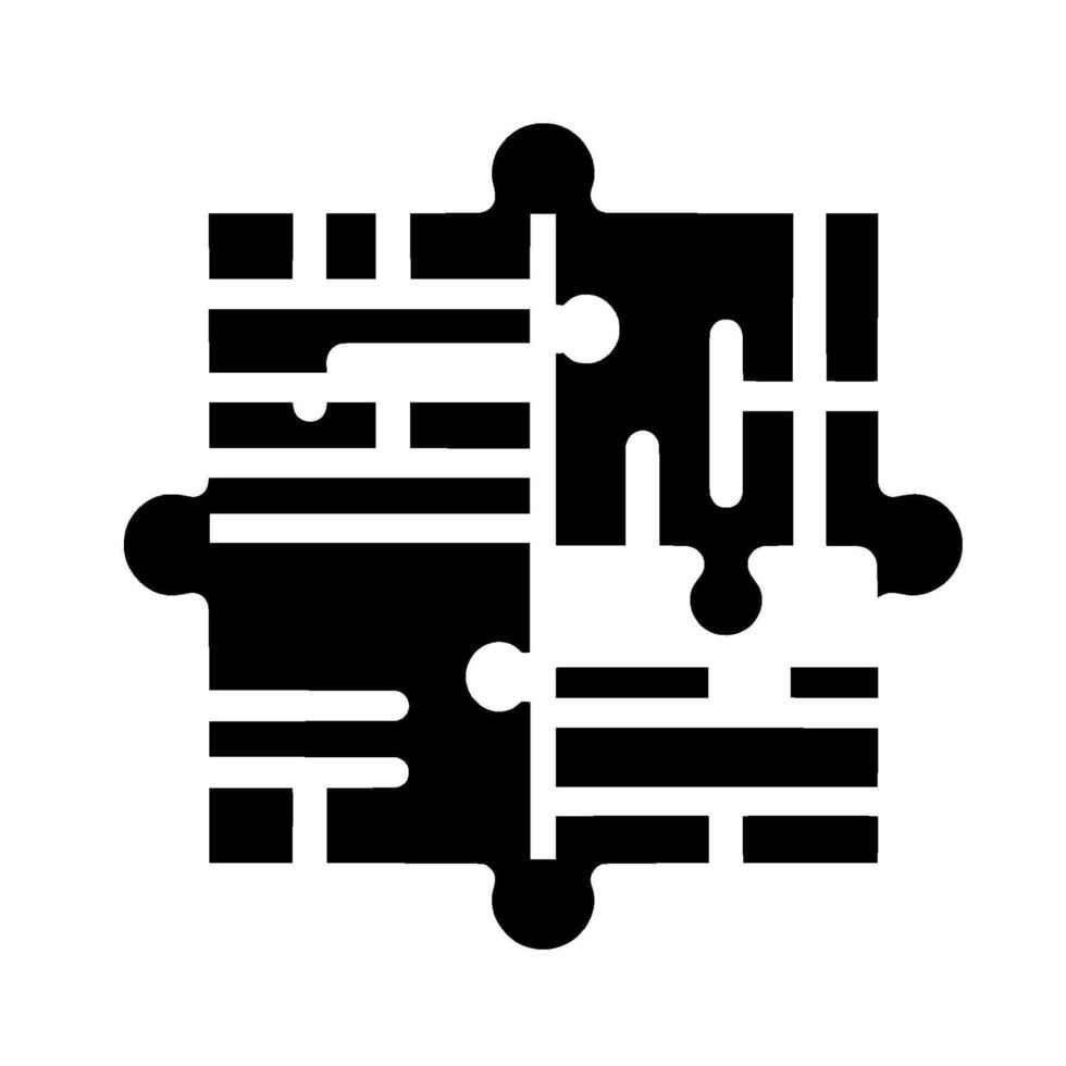 Black and White Puzzle Abstract Illustration of Four Interlocking Pieces Suggesting Unity, Logic, and ProblemSolving on White Background. vector