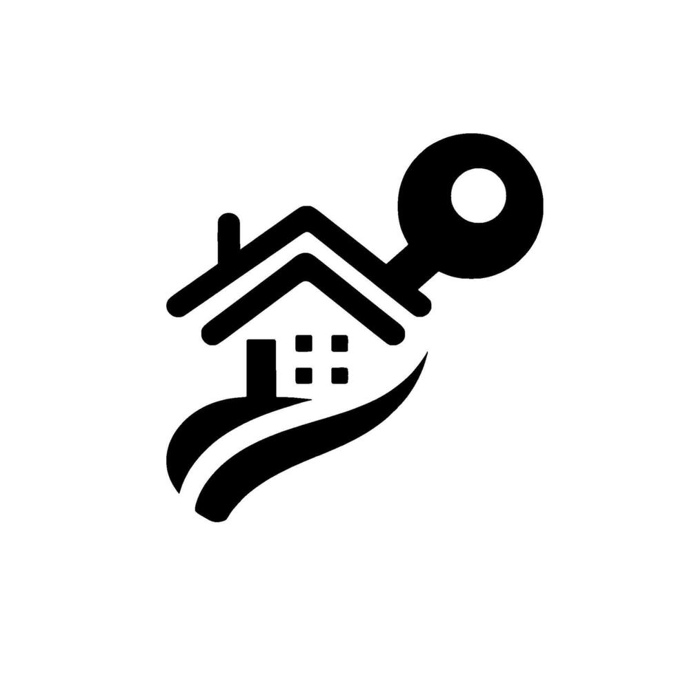 BlackandWhite Illustrated of a House with Key and Hand Symbolizing Home Ownership and Real Estate vector