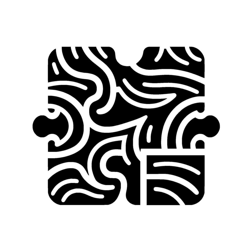 Stylized Abstract Puzzle Piece in Black and White, Featuring Swirling Line Art and Intricate Patterns, Isolated on a White Background. vector