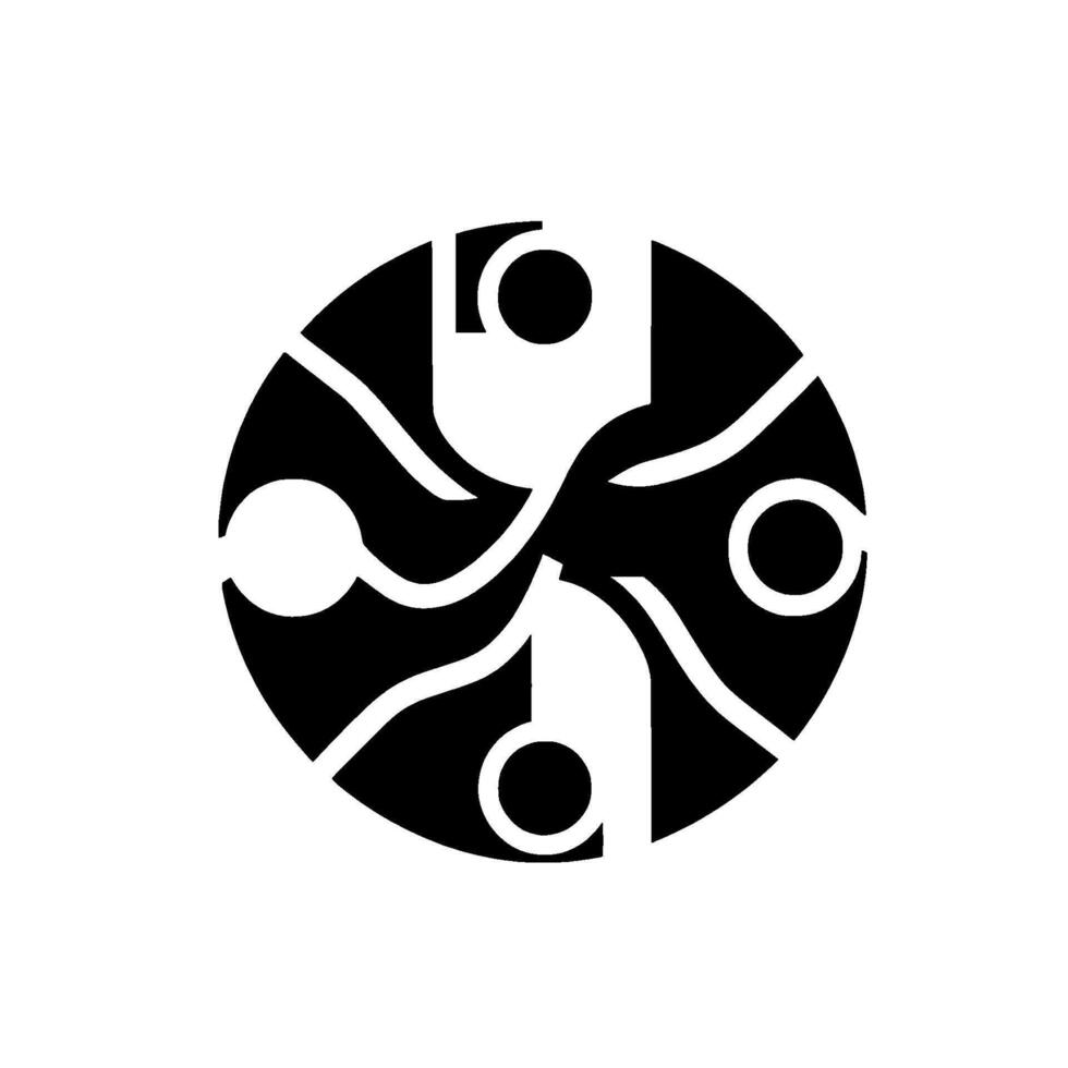 Intricate geometric black and white circular with stylized shapes, curves, and dotlike circles, creating visual balance. vector