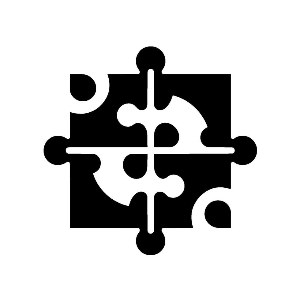 Abstract puzzle A square divided into four pieces with rounded edges, showcasing a black and white , representing collaboration. vector