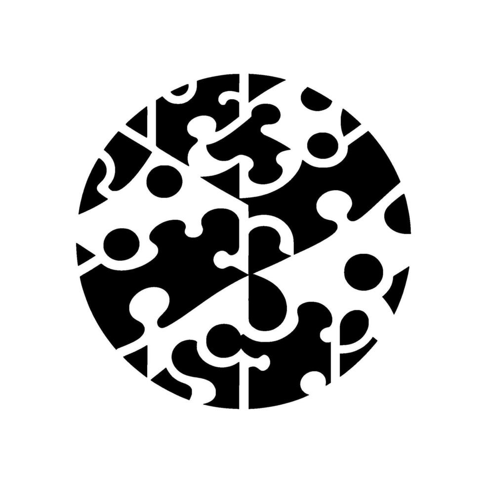 Black and White Circle Abstract Illustration Featuring Interlocking Puzzle Pieces and Dots. vector