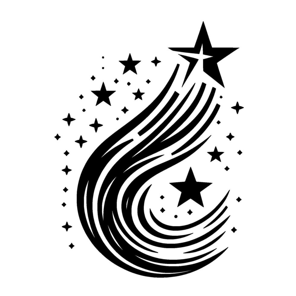 Artistic Black White Illustration of Shooting Stars and Stellar Trail, Elegant on White Background. vector
