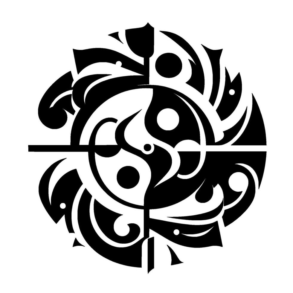 Intricate YinYang Mandala in Bold Black and White, Geometric Fusion with Circular Floral Motifs, Symmetry and Balance. vector