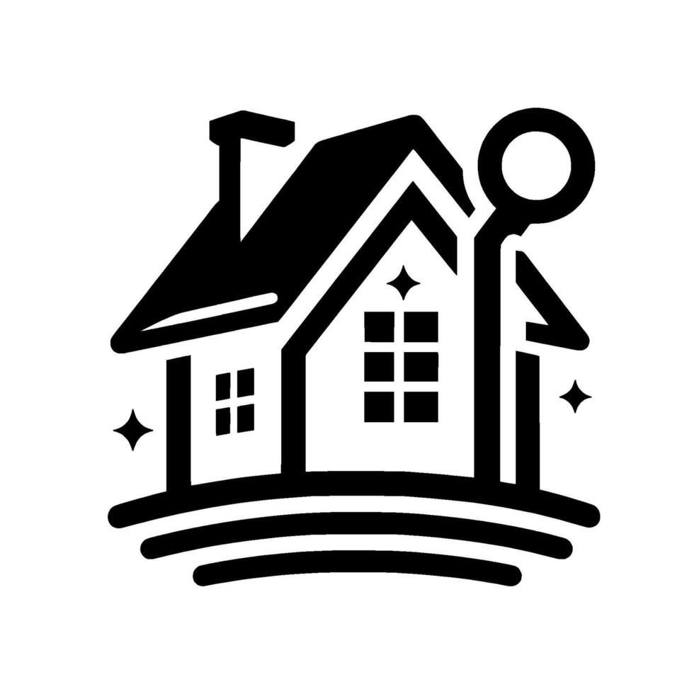 Monochromatic Geometric House with Sparkling Accents and a Stylized Streetlamp. vector
