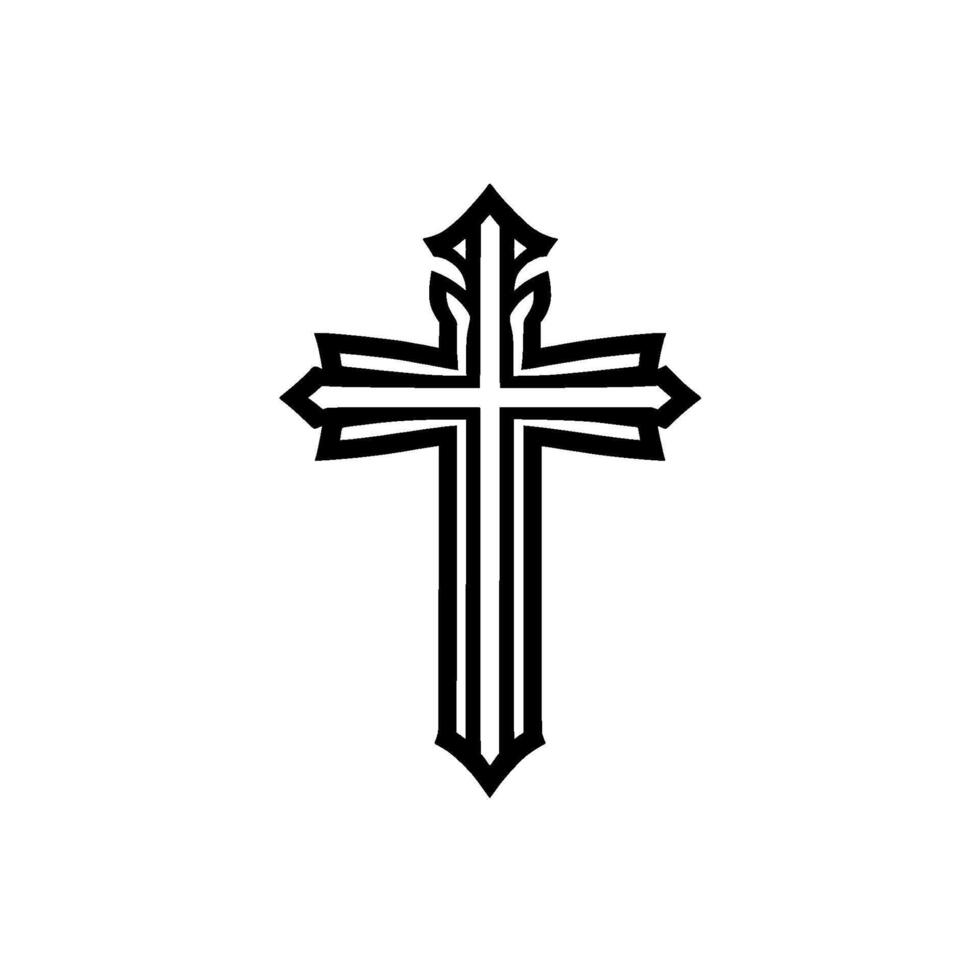 Intricate Gothic Cross , Minimalist Black Silhouette on White Background, Christian Symbolism vector