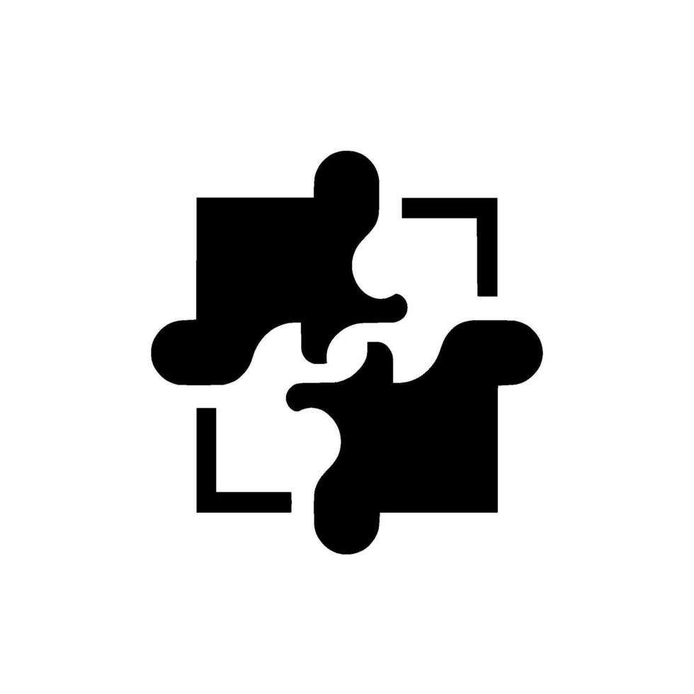 Black puzzle pieces interlocked to create a unified, abstract square shape, centered on a white background, symbolizing connection and problemsolving. vector