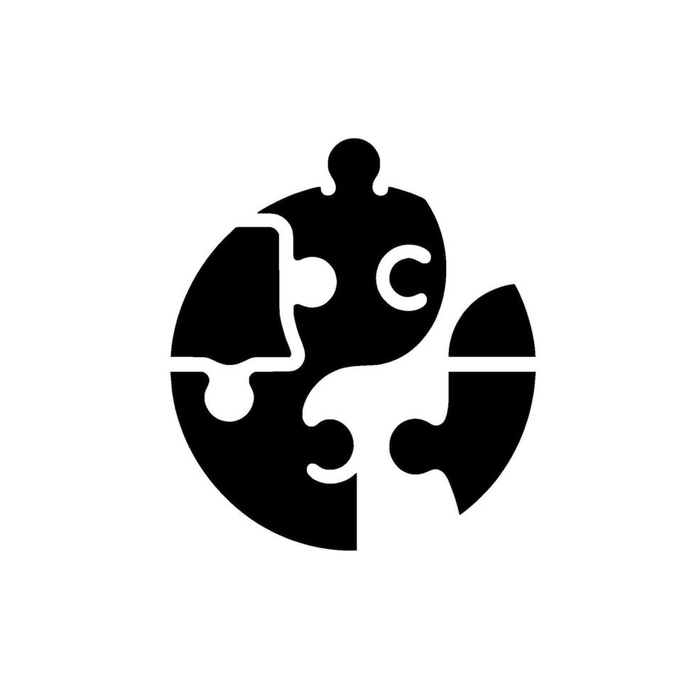 Black and White Puzzle Sphere Forming a C Letter, Symbolizing Interconnectedness and ProblemSolving on a White Background. vector