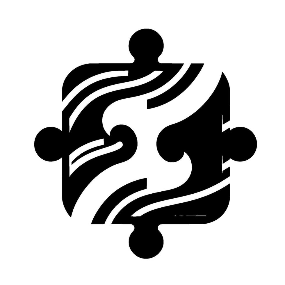 Abstract black and white jigsaw puzzle with flowing, geometric internal shapes and clean, minimalistic aesthetic. vector