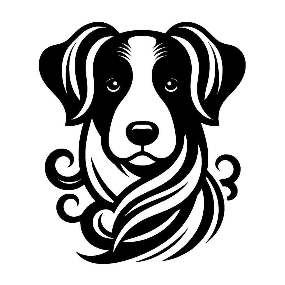 Elegant Black and White Border Collie Head with Curled Fur Accents on White Background vector