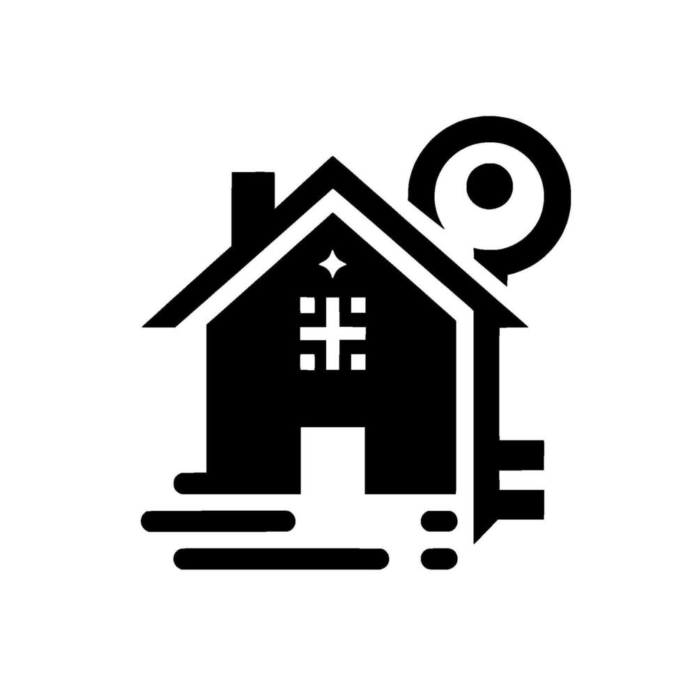 Monochrome house with a key, embodying home ownership, security, and real estate in a clean, on white. vector