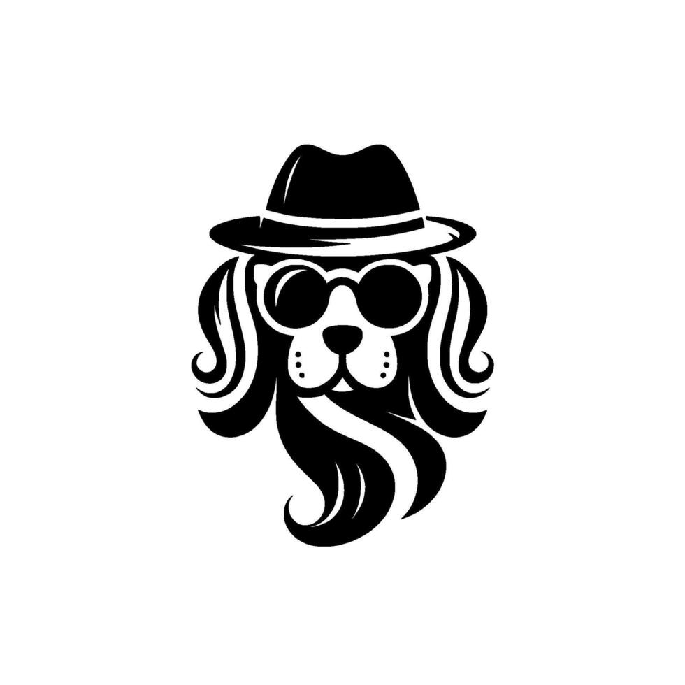 Stylish Cavalier King Charles Spaniel Mascot Wearing Sunglasses and a Fedora in a Monochromatic Minimalist . vector