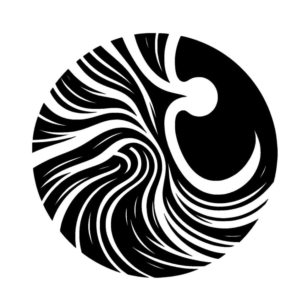 Abstract Black and White Circular Featuring Flowing Lines and Negative Space, Resembling a stylized Wing or Feather vector