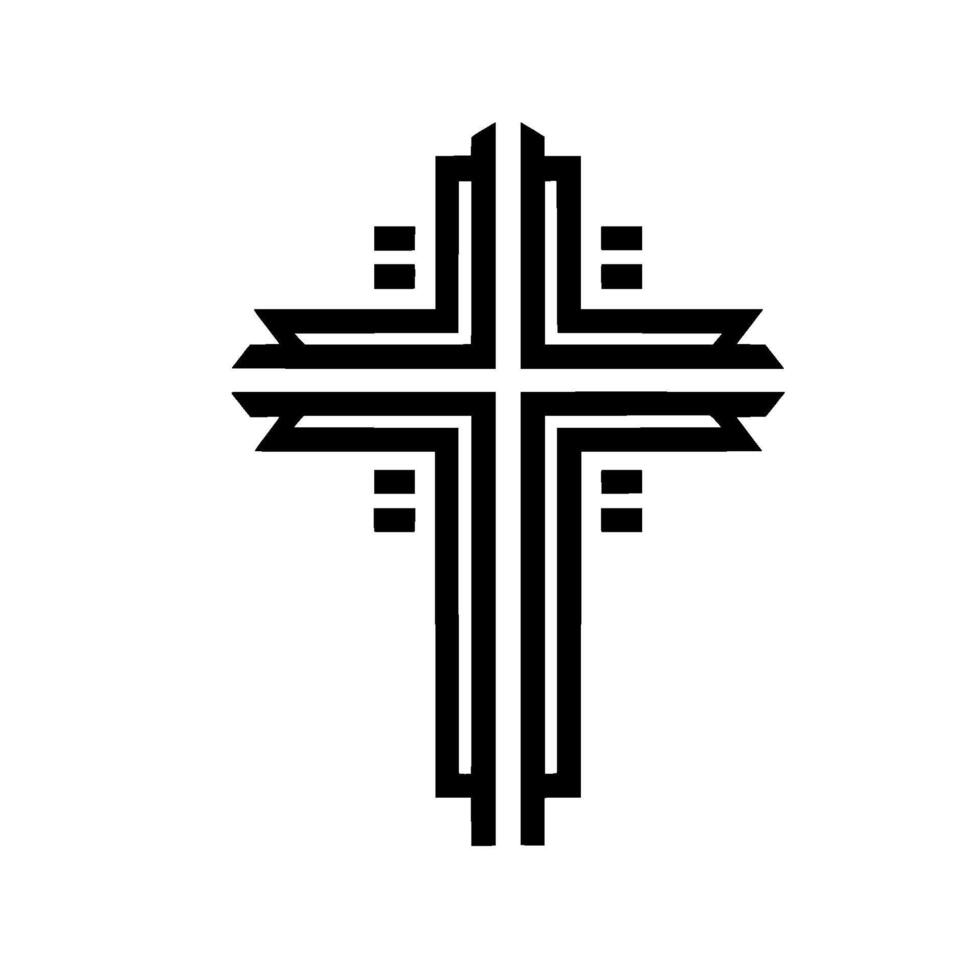 Minimalist Black and White Abstract Cross with Geometric Lines and a Clean, Modern Aesthetic vector