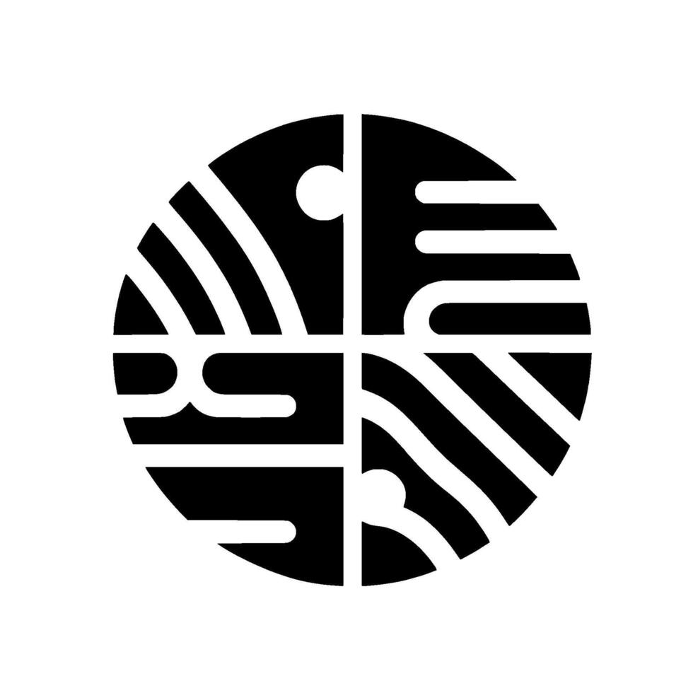 Modern Geometric Circular Composition of Black White Curved Shapes, Divided into Four Distinct Quadrants, Illustrating a Minimalist Aesthetic. vector
