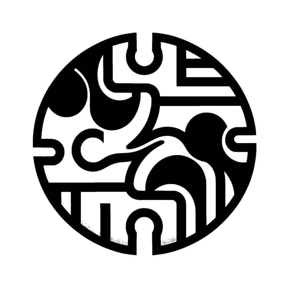 Intricate Black and White Circular Abstract Geometric Pattern with Symmetrical and Asymmetrical Curved and Straight Lines. vector