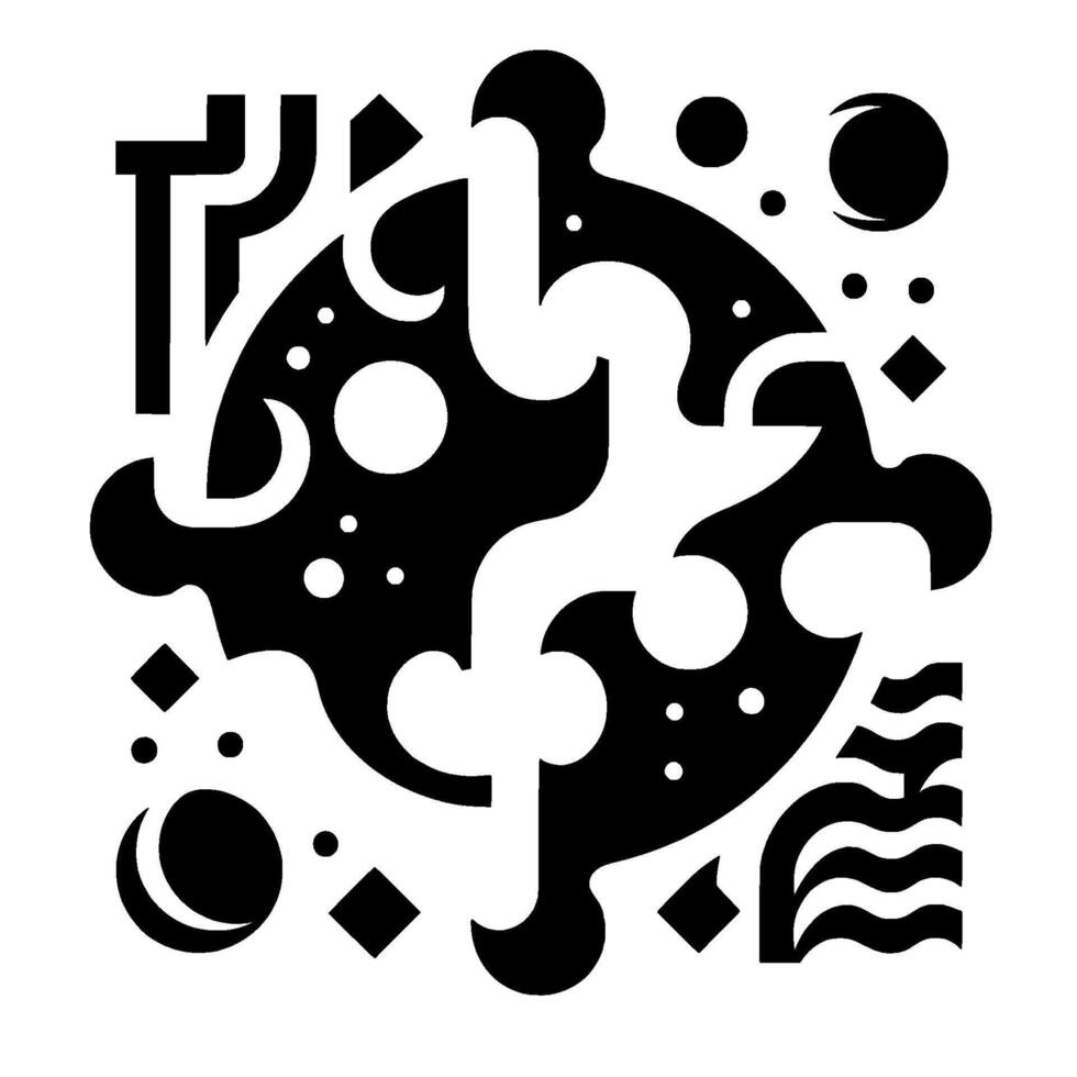 Abstract Black and White Geometric Featuring Circular, Wavy, and Angular Shapes, Emphasizing Contrast and Modern Aesthetics vector