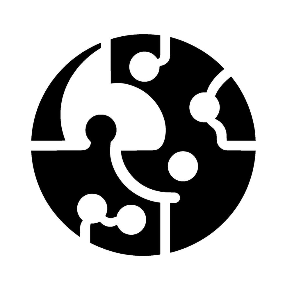 A Minimalist Circular Composed of Interconnected Shapes, Resembling a Circuit Board or a Puzzle in Black and White. vector