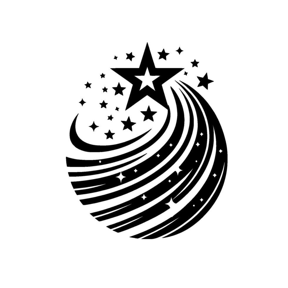 Abstract starburst , featuring a stylized star cluster, with shooting star trails and a rounded, orbital composition. vector
