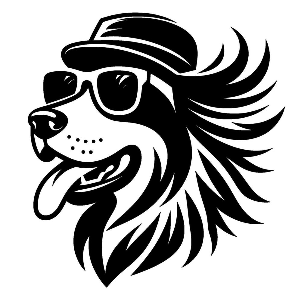 Stylish Dog with Sunglasses and Fedora A Black and White Illustration of a Cool Canine Character. vector