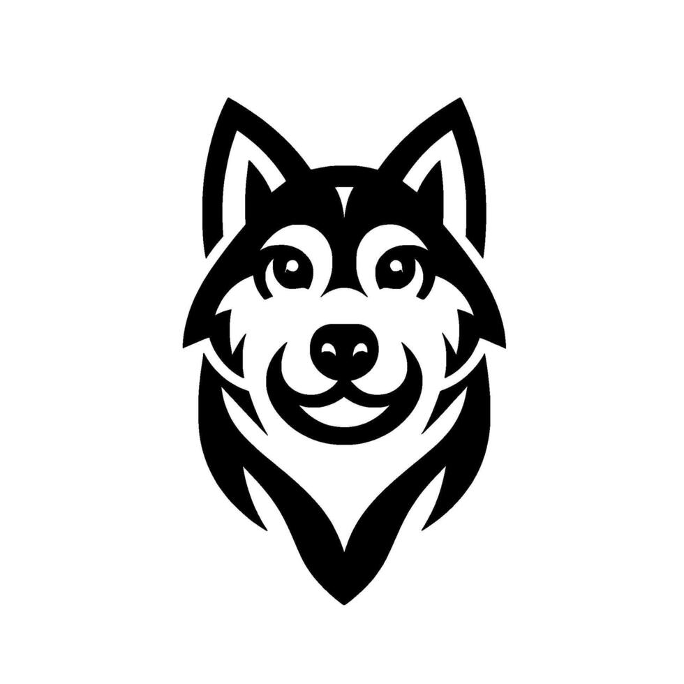 Stylized Black and White Husky Head , Smiling, Illustration, Modern, Isolated on White. vector