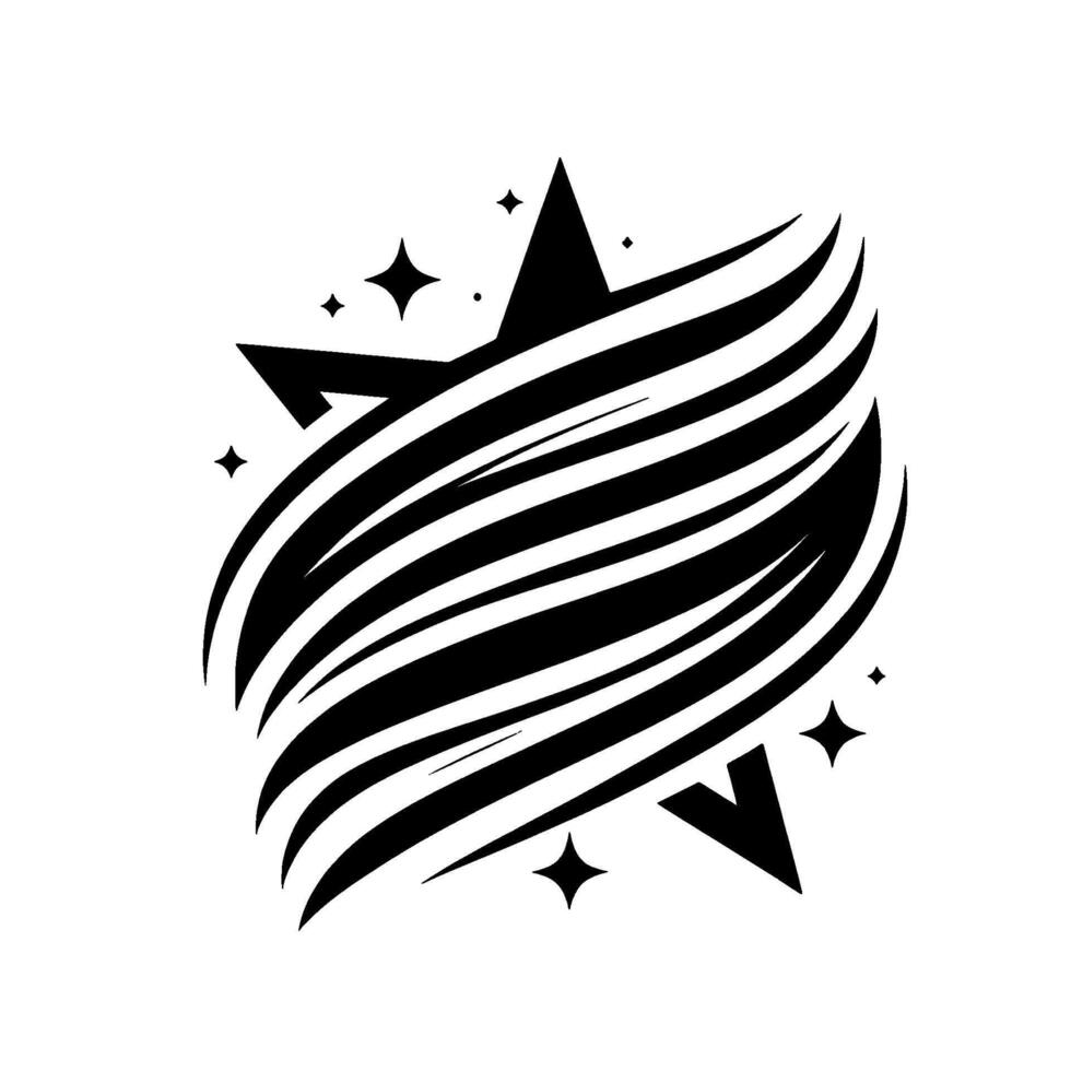 Abstract Black and White Starburst with Flowing Lines and Sparkling Elements on White Background, Modern . vector