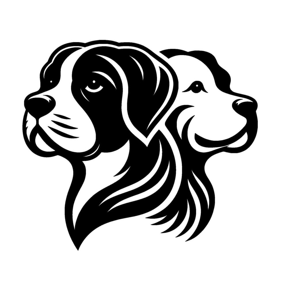Stylized Black and White Dog Heads SidebySide, Illustrating Loyalty and Companionship, with Artistic . vector