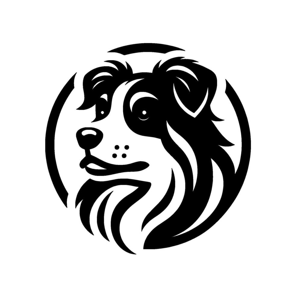Stylized Black and White Border Collie Head within a Circular Frame, Expressing a Friendly and Modern Aesthetic. vector