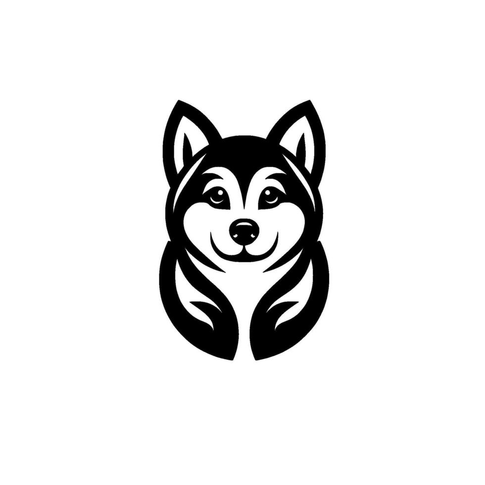 Minimalist, Black and White Husky Head Smiling, Symmetrical on White Background, Pet Brand Identity, Art. vector